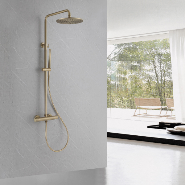 Душевая стойка Abber Wasser Kreis AF8160GL с термостатом золото матовое