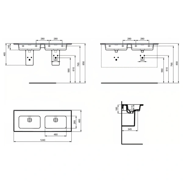 Раковина 124x46 см Ideal Standard Strada II T363601