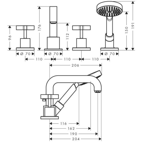 Смеситель на борт ванны Axor Citterio 39453000 с душевым гарнитуром