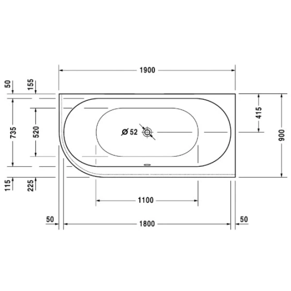 Акриловая ванна 190x90 см R Duravit Darling New 700247000000000