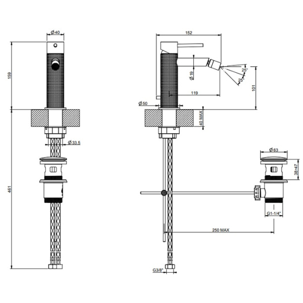Смеситель для биде Gessi 316 54407#707 черный матовый
