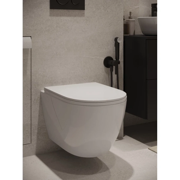 Унитаз подвесной Agger AT12150 безободковый, торнадо, с сиденьем микролифт, белый глянец