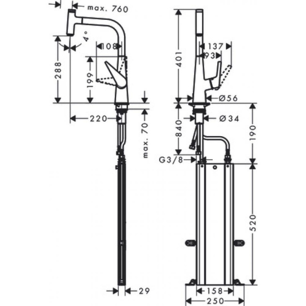 Смеситель для кухни hansgrohe Talis Select M51 73853800 с вытяжным изливом сталь