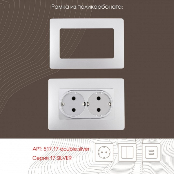 Розетка двойная с заземлением без рамки Arte Milano am-217 217.40-2.silver