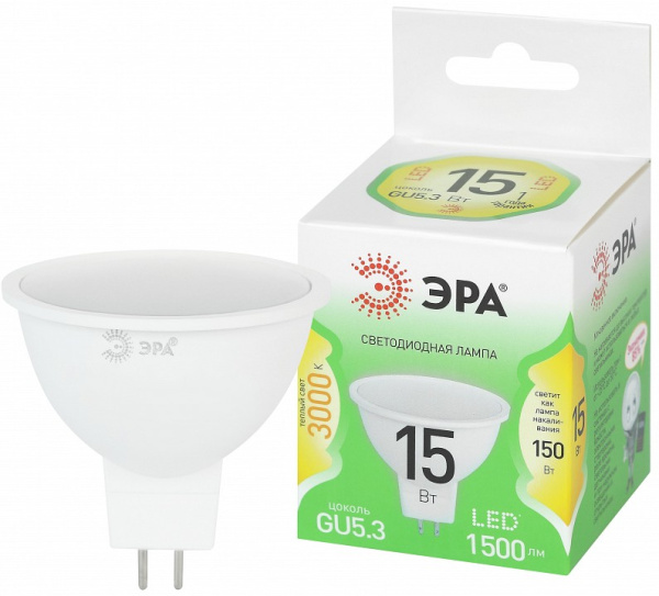 Лампа светодиодная Эра  GU5.3 15Вт 3000K LED MR16-15W-830-GU5.3 GL