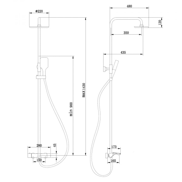 Душевая стойка Abber Thermostat AF8516NGL с термостатом никель