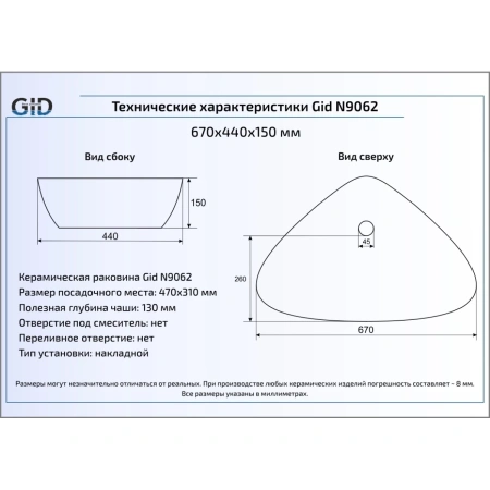 Раковина 67x44 см GID Simple N N9062