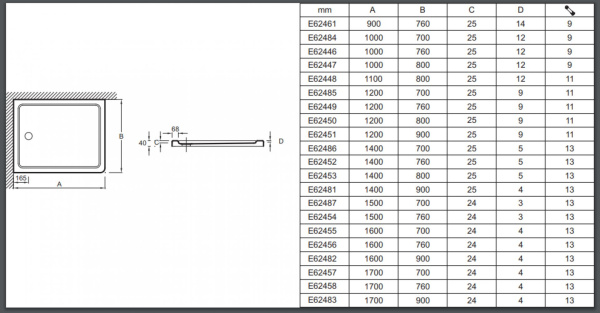 Душевой поддон 160x90 Jacob Delafon Flight E62482-00