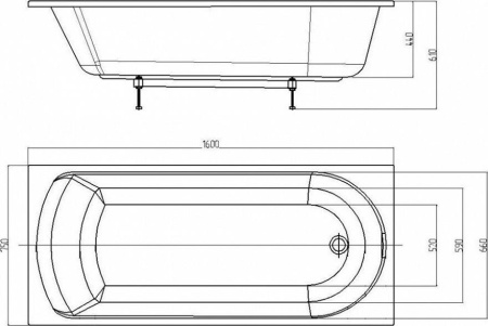 Акриловая ванна Aquatek Ника 160x75 см NIK160-0000001, белый