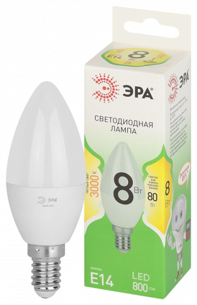 Лампа светодиодная Эра Green Line E14 8Вт 3000K LED B35-8W-830-E14 GL