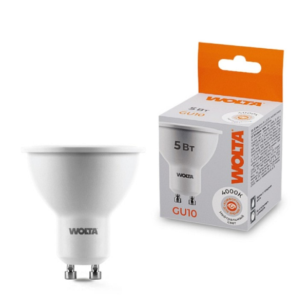 Лампа светодиодная Wolta GU10 5Вт 4000K 25SPAR16-230-5GU10