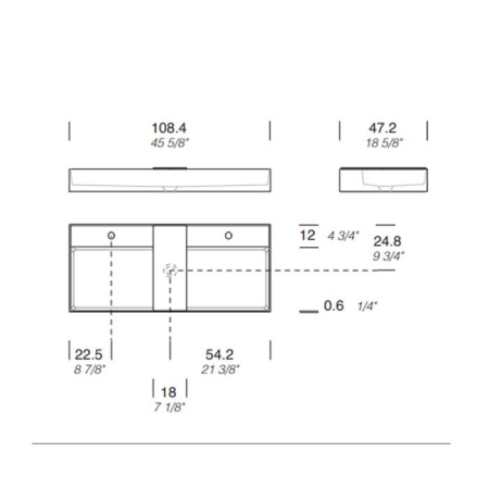 Раковина Milldue Man 109 2465*2 Bianco Opaco
