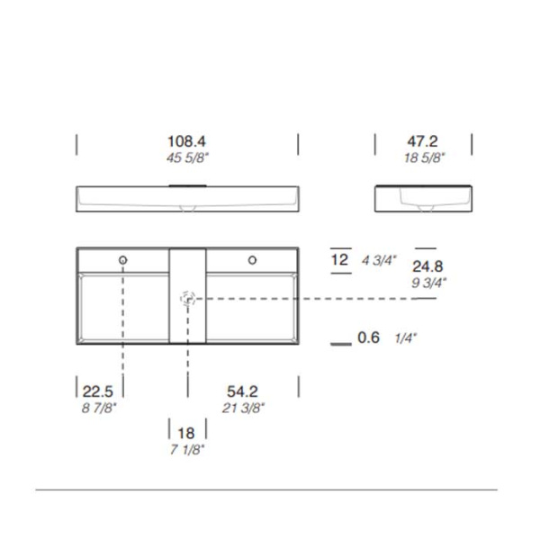 Раковина Milldue Man 109 2465*2 Bianco Opaco