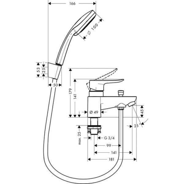 Смеситель для ванны hansgrohe Metris 31422000 с душем