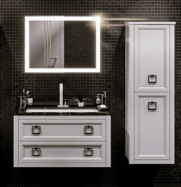 Тумба с раковиной Bagno Piu Vintage 96 белый матовый/черный