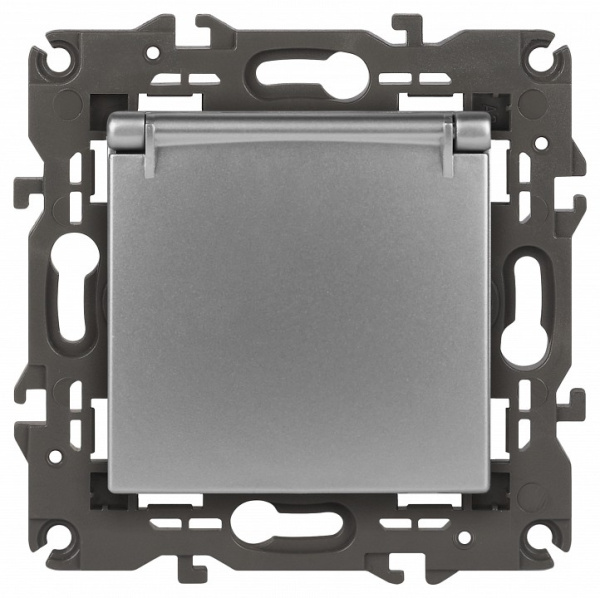 Розетка с заземлением и со шторкой, без рамки с крышкой Эра Эра Elegance 14-2103-03