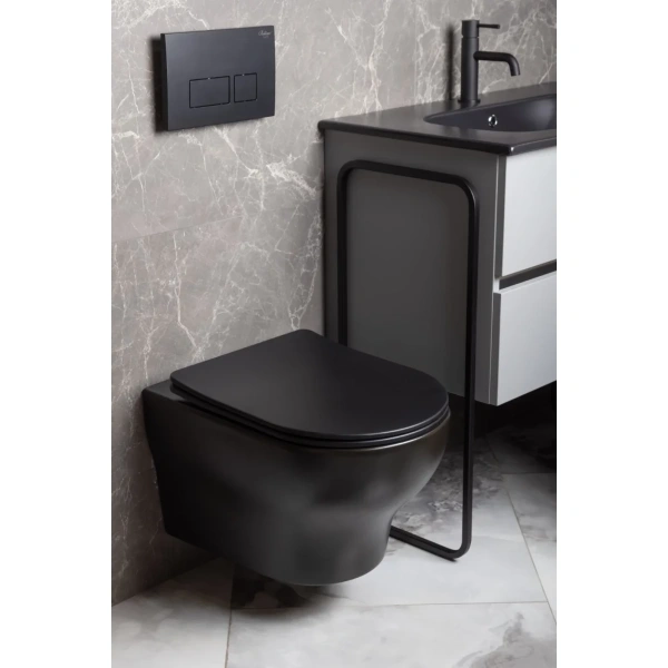 Унитаз подвесной Boheme Fiore 978-SET-B безободковый, торнадо, с сиденьем микролифт, черный матовый