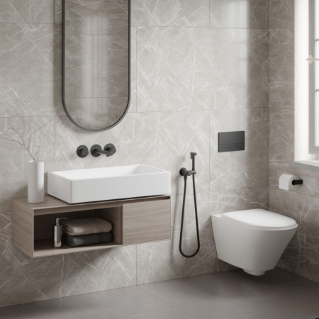 Смеситель для раковины встроенный с термостатом с гигиеническим душем Timo Saona 2383/03SM черный