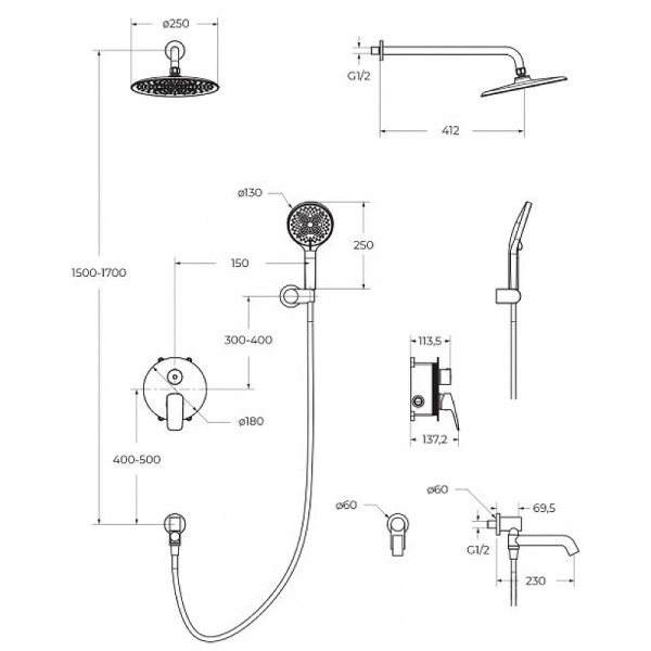 Душевой комплект BelBagno Marino MARINO-VDSET-CRM