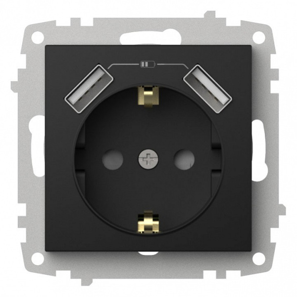 Розетка с заземлением и со шторкой и 2хUSB type A, без рамки Elbi Eleсtriс Zena Vega 609-014800-317