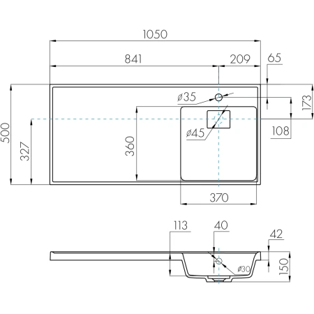Раковина над стиральной машиной 105x50 см Акватон Лондри 1A72223KLH010
