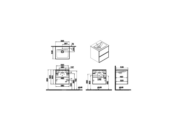 Тумба с раковиной Vitra Metropole Edge 60 67154 грецкий орех