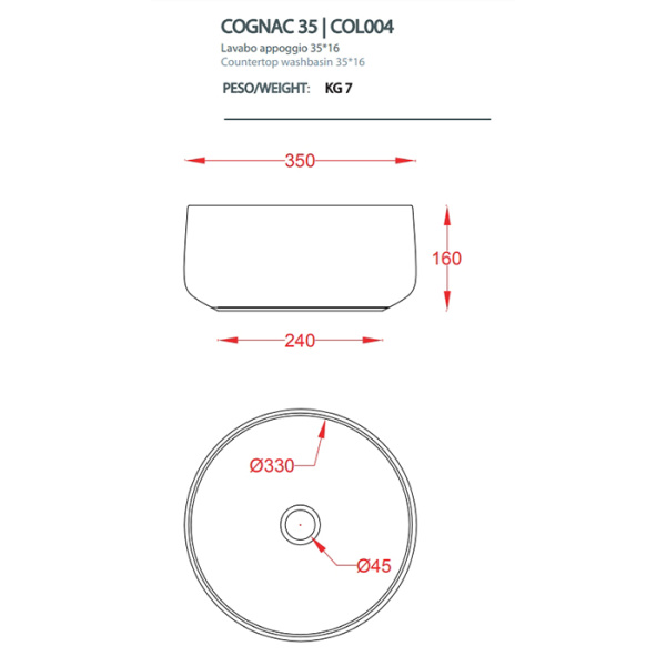 Раковина Artceram Cognac COL004 17 00