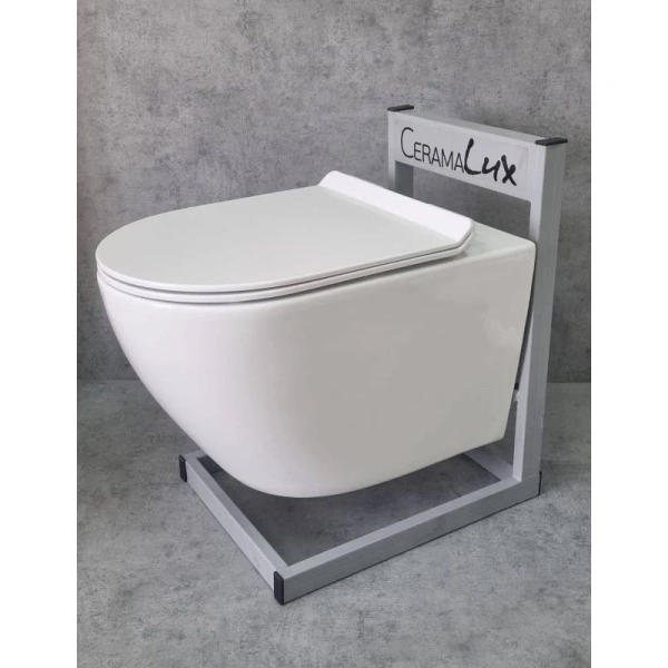 Унитаз подвесной CeramaLux 2196-2 безободковый, с сиденьем микролифт, белый