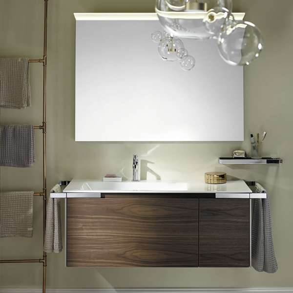 Тумба с раковиной Burgbad Yso 128 SFAC111 L K0396 F2321 C0001*1 светло-серый глянцевый/коньячный орех