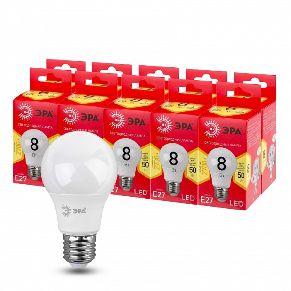 Лампа светодиодная Эра  E27 8Вт 2700K LED A55-8W-827-E27 R