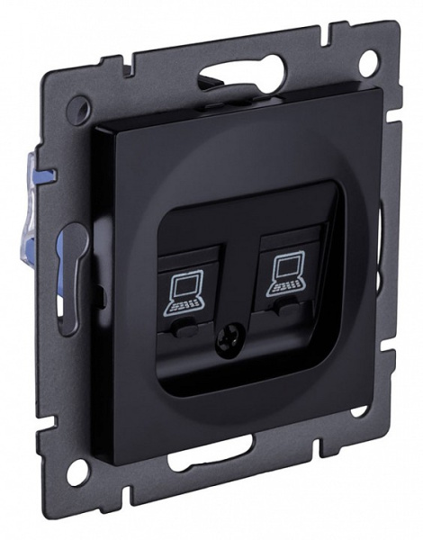 Розетка двойная Ethernet RJ-45 и со шторками, без рамки Kollinger  REA-015BK