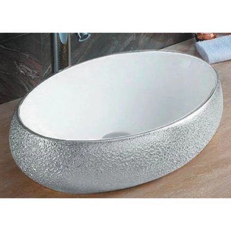 Раковина-чаша CeramaLux 433SS 49x34 см, накладная, белый/серебряный