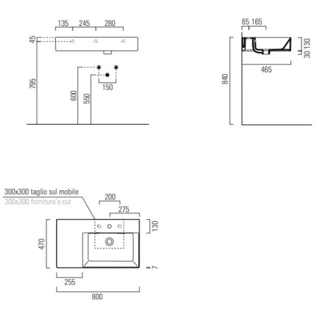 Раковина 80x47 см GSI Kube X 9457111