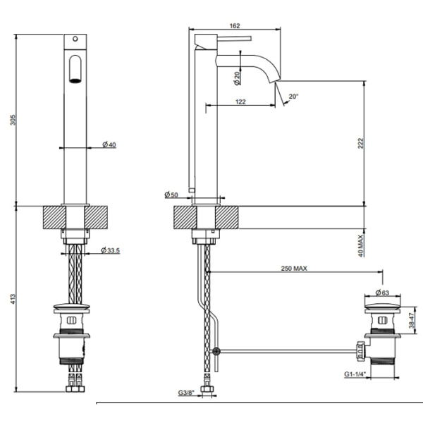 Смеситель для раковины Gessi 316 54004#707 черный матовый