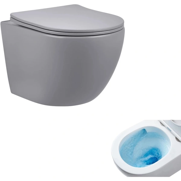 Унитаз подвесной GID Tr2122TF-Lgm безободковый, торнадо, с сиденьем микролифт, серый матовый