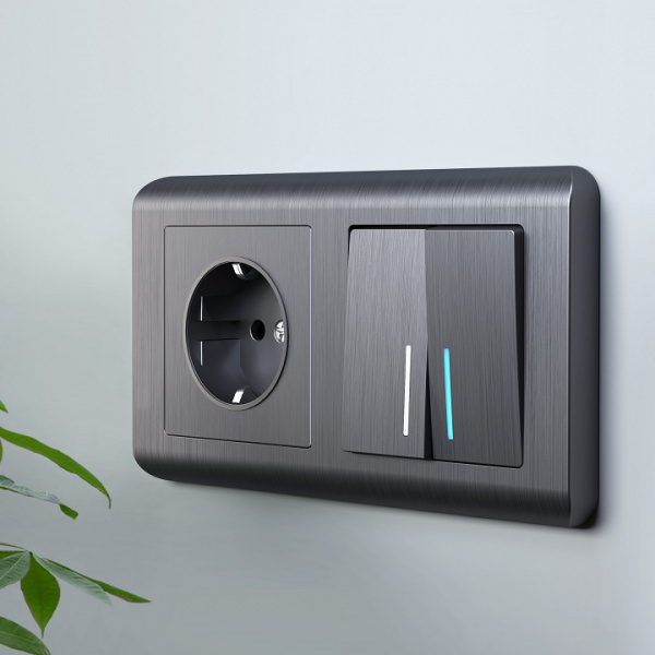 Выключатель проходной двухклавишный с подсветкой без рамки Werkel графит рифленый W1122104