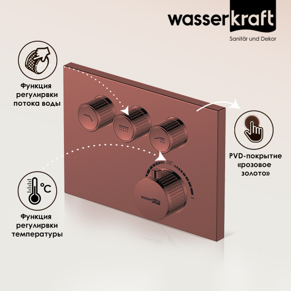 Термостатический смеситель для душа WasserKRAFT Asphe 7758 Thermo розовое золото