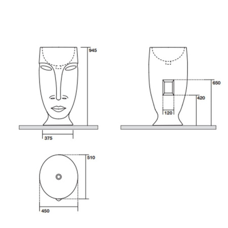 Раковина напольная KERASAN Artwork 474001bi*0