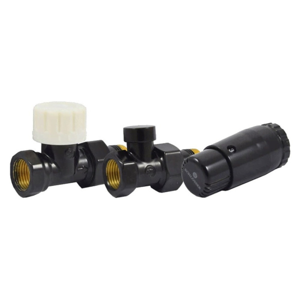 Комплект подключения SCHLOSSER STANDARD MINI 1/2" прямой, Ral 9005, с термоголовкой MINI М30х1,5