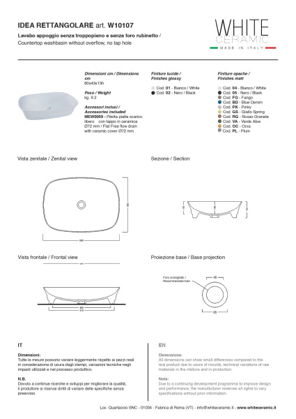 Раковина White Ceramic Idea Rectangular 60 W1010701
