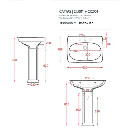 Раковина Artceram Civitas CIL001 01 00 *1