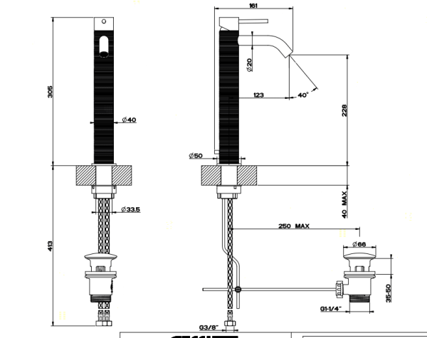 Смеситель для раковины Gessi 316 54304#239 нержавейка
