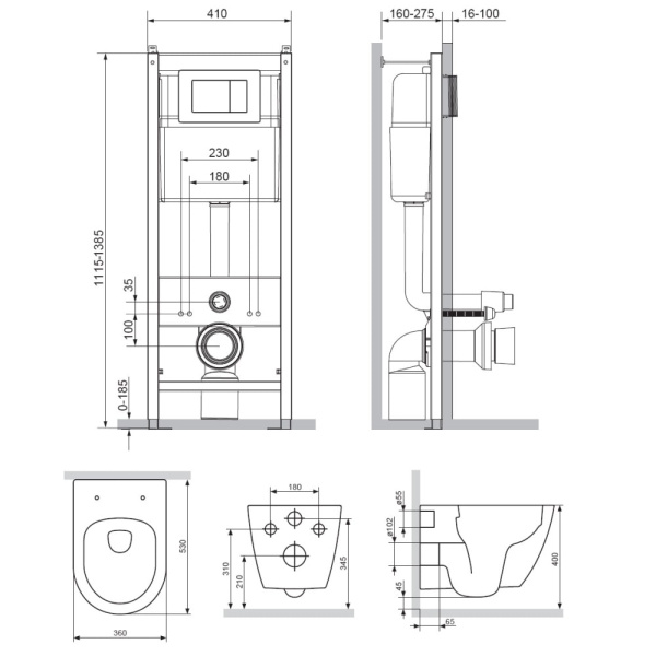Комплект унитаза с инсталляцией Damixa Apollo DX22.IS10151.1700 с крышкой-сиденьем