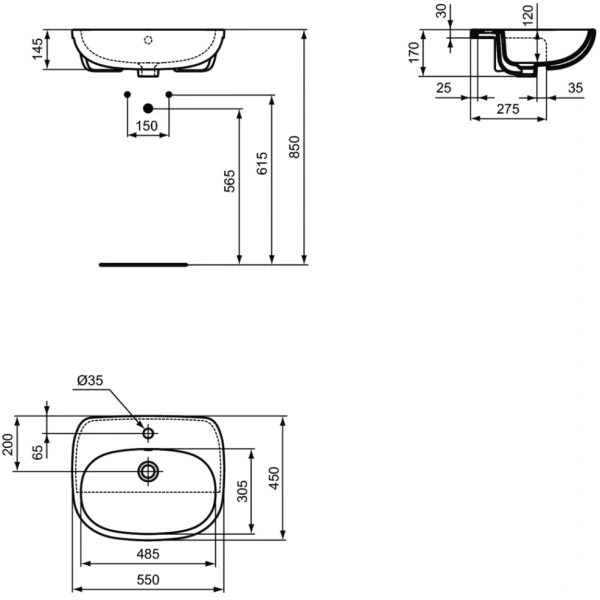 Раковина 55x45 см Ideal Standard Tesi T010001