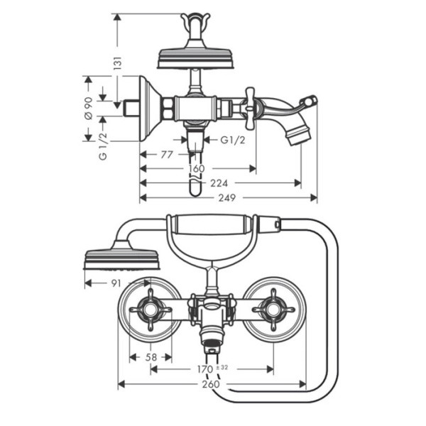 Смеситель для ванны Axor Montreux 16540820 с душевым гарнитуром шлифованный никель