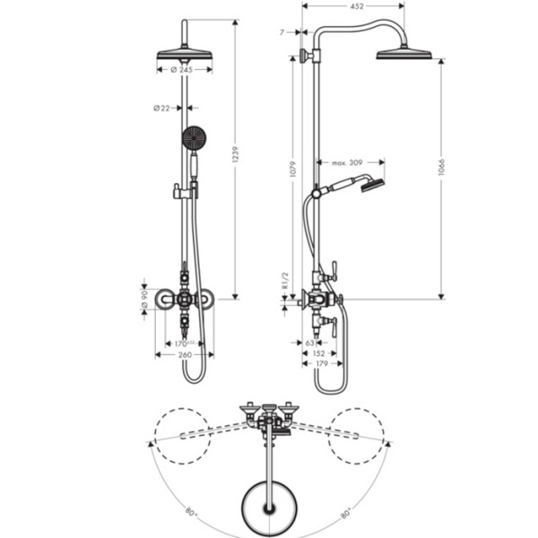 Душевая стойка Axor Montreux 16572820 с термостатом шлифованный никель