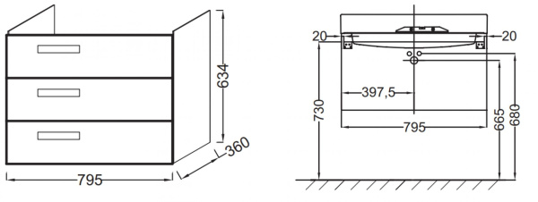 Тумба под раковину 80x63 см Jacob Delafon Rythmik EB1308-442 серый антрацит