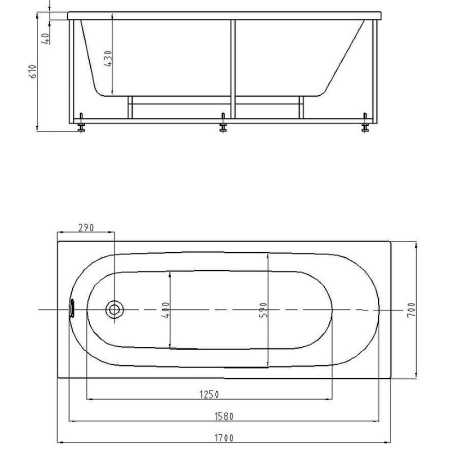 Акриловая ванна Aquatek Оберон 170x70 см OBR170-0000049, белый