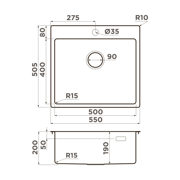 Кухонная мойка Omoikiri Amadare 55-IN нержавеющая сталь/нержавеющая сталь 4993718