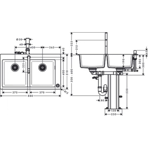 Кухонная комбинация hansgrohe 370/370 C51-F770-10 43221000